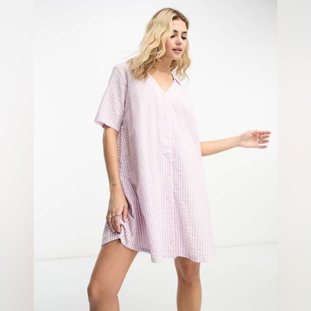 NWT Monki lilac seersucker shirt dress XS
